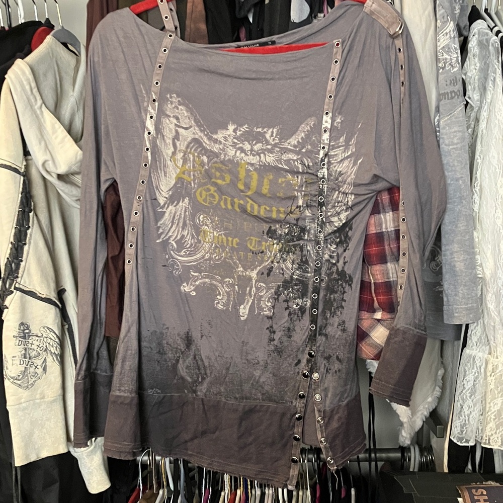 Salvage S Graphic Long Sleeve Top with Eyelet Trim